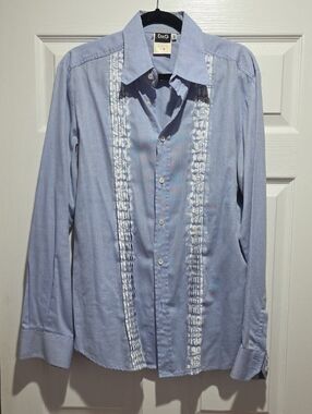 D&G Light Blue Men's Dress Shirt with White Pintuck Panels